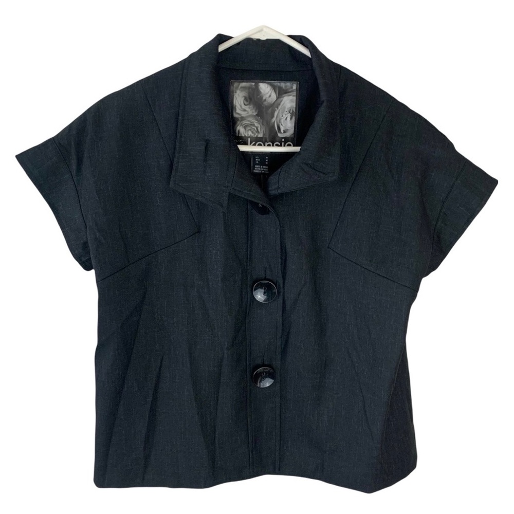 KENSIE button down short sleeve business blazer suit blouse top Size Medium